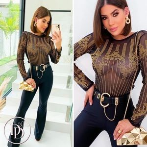 Audrey sheer mesh baroque pattern bodysuit